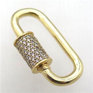 copper carabiner lock pendant paved zircon, gold plated, approx 16-30mm