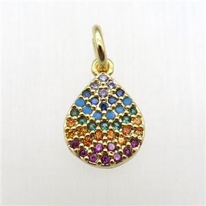 copper teardrop pendant paved zircon, gold plated, approx 8-10mm