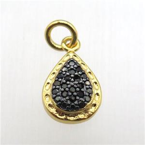 copper teardrop pendant paved zircon, gold plated, approx 8-12mm