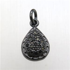 copper teardrop pendant paved zircon, black plated, approx 8-12mm