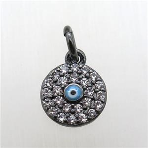copper circle pendant paved zircon, eye, black plated, approx 8mm dia