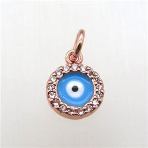 copper circle pendant paved zircon, eye, rose gold, approx 8mm dia