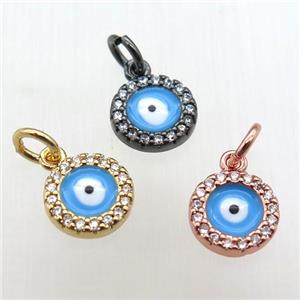 copper circle pendant paved zircon, eye, mixed color, approx 8mm dia