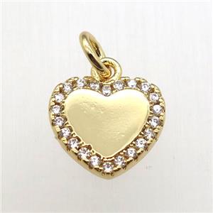 copper heart pendant paved zircon, gold plated, approx 10mm