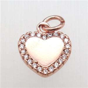 copper heart pendant paved zircon, rose gold, approx 10mm