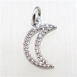 copper moon pendant paved zircon, platinum plated, approx 8-12mm