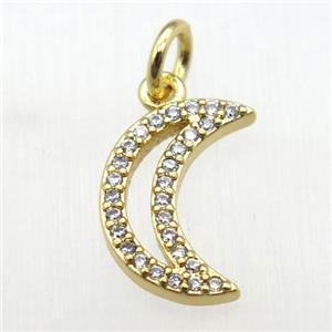 copper moon pendant paved zircon, gold plated, approx 8-12mm