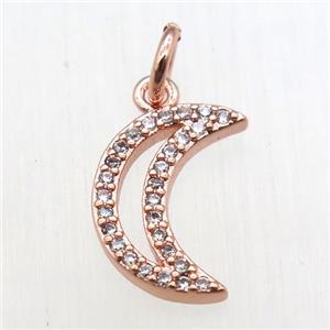 copper moon pendant paved zircon, rose gold, approx 8-12mm