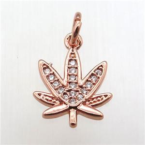 copper flower pendant paved zircon, rose gold, approx 11-14mm