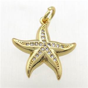 copper starfish pendant paved zircon, gold plated, approx 17mm dia