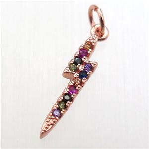 copper lightning pendant paved zircon, rose gold, approx 17mm