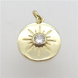 copper circle pendant paved zircon, eye, gold plated, approx 16mm dia