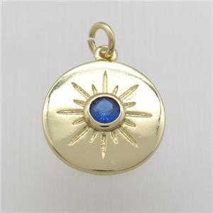 copper circle pendant paved zircon, eye, gold plated, approx 16mm dia