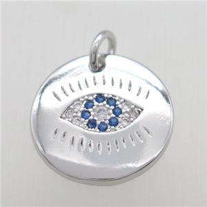 copper eye pendant paved zircon, platinum plated, approx 15mm dia