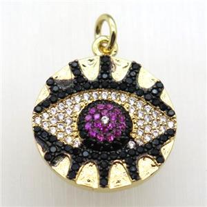 copper eye pendant paved zircon, gold plated, approx 18mm dia