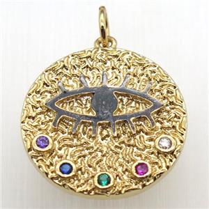 copper eye pendant paved zircon, gold plated, approx 20mm dia
