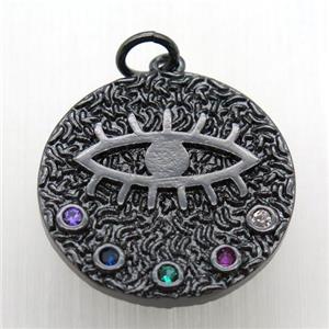 copper eye pendant paved zircon, black plated, approx 20mm dia