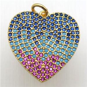 copper heart pendant paved zircon, gold plated, approx 20mm dia