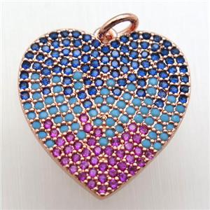 copper heart pendant paved zircon, rose gold, approx 20mm dia