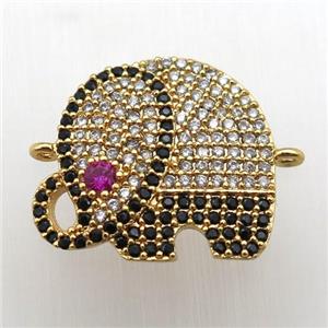 copper elephant connector paved zircon, gold plated, approx 18-20mm