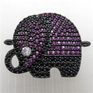 copper elephant connector paved zircon, black plated, approx 18-20mm