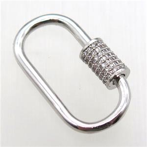 copper carabiner lock pendant paved zircon, platinum plated, approx 17-30mm