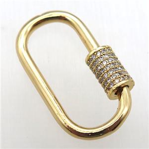 copper carabiner lock pendant paved zircon, gold plated, approx 17-30mm