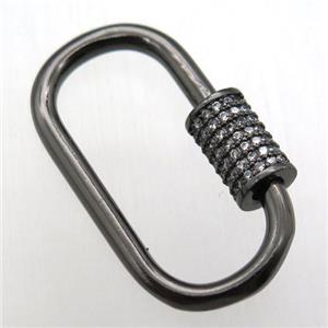 copper carabiner lock pendant paved zircon, black plated, approx 17-30mm