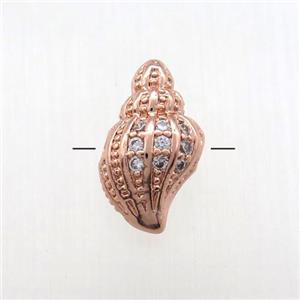 copper shell beads paved zircon, rose gold, approx 7-12mm