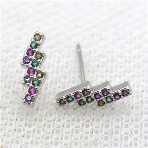 copper studs earring paved zircon, platinum plated, approx 11mm