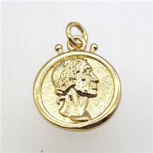 copper coin pendant, gold plated, approx 15mm dia