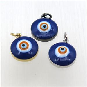 copper evil eye pendant, mixed color, approx 13.5mm dia
