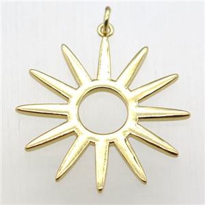 copper sun pendant, gold plated, approx 30mm dia