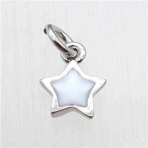 copper star pendant, enameling, platinum plated, approx 7mm dia