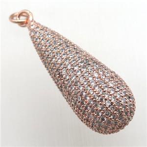 copper teardrop pendant paved zircon, rose gold, approx 12-30mm