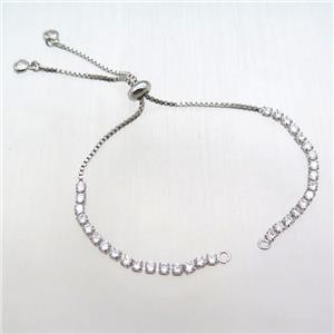 copper bracelet chain pave zircon, platinum plated, approx 3mm, 12cm length