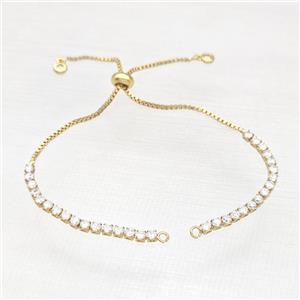 copper bracelet chain paved zircon, gold plated, approx 3mm, 12cm length