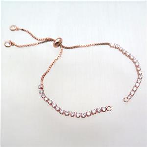 copper bracelet chain paved zircon, rose gold, approx 3mm, 12cm length