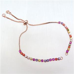 copper bracelet chain paved zircon, rose gold, approx 3mm, 12cm length