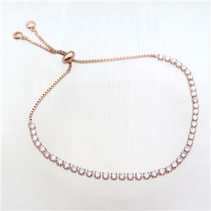 copper bracelet paved zircon, Adjustable, rose gold, approx 3mm, 26cm length