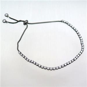 copper bracelet paved zircon, Adjustable, black plated, approx 3mm, 26cm length