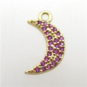 copper moon pendant pave hotpink zircon, gold plated, approx 6-12mm