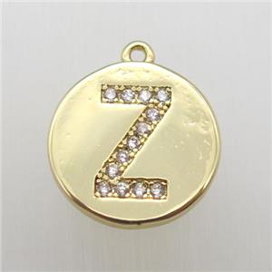 copper letter-Z pendant pave zircon, gold plated, approx 14mm dia