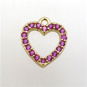 copper heart pendant pave hotpink zircon, gold plated, approx 12mm