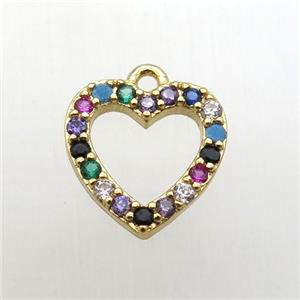 copper heart pendant pave zircon, gold plated, approx 12mm