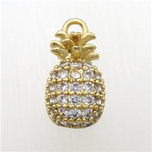 copper pineapple pendant pave zircon, gold plated, approx 8-15mm