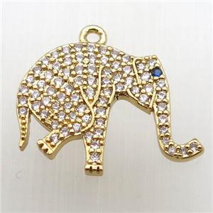 copper elephant pendant pave zircon, gold plated, approx 15-20mm