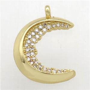copper crescent moon pendant pave zircon, gol dplated, approx 16-20mm