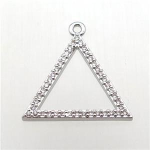 copper triangle pendant pave zircon, platinum plated, approx 20mm