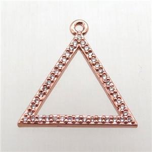 copper triangle pendant pave zircon, rose gold, approx 20mm